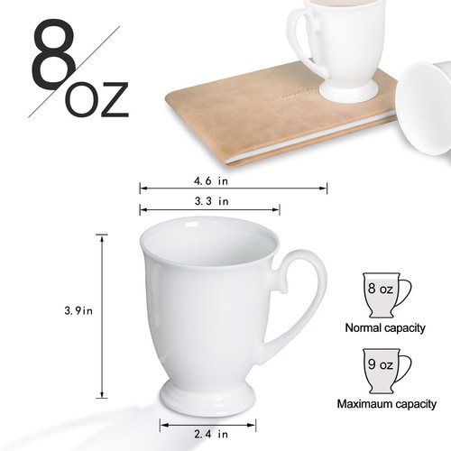 Set 6 tazzine da caffè bianche Costmance Luxury Fine Bone China 8 oz ceramica euro - Foto 2 di 7