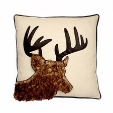 Brown Faux Fur Deer With Antlers Pillow Cover