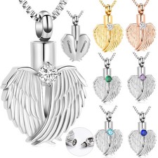 Angel Wing Heart Urn Pendant Necklace Cremation Ashes Keepsake Memorial Jewelry