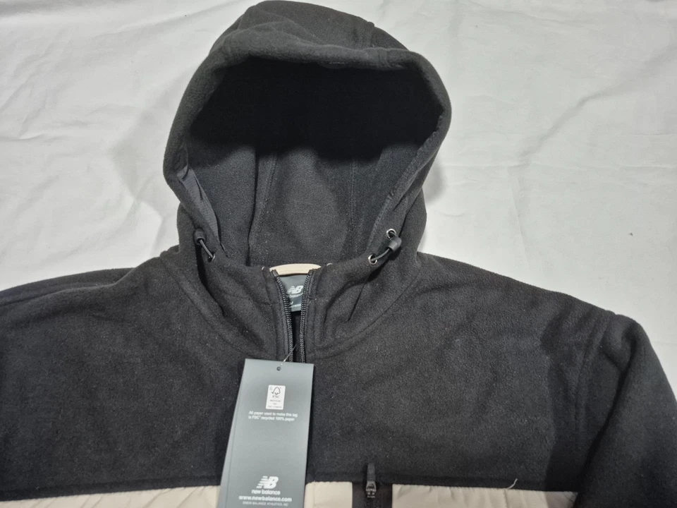 Chaqueta New Balance Para Hombre Cremallera Completa Forrada de Vellón Entrenamiento Deportivo Negra Beige Foto 4 de 4