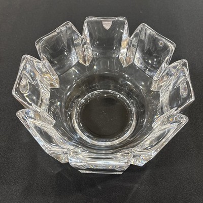 Orrefors Sweden Orion Crystal Bowl Lars Hellsten Signed Etched Star Petal 1980s