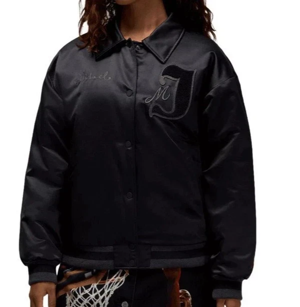 Women's Air Jordan Varsity Core Jacket Black Michael Sweater FV7137-010 Size M