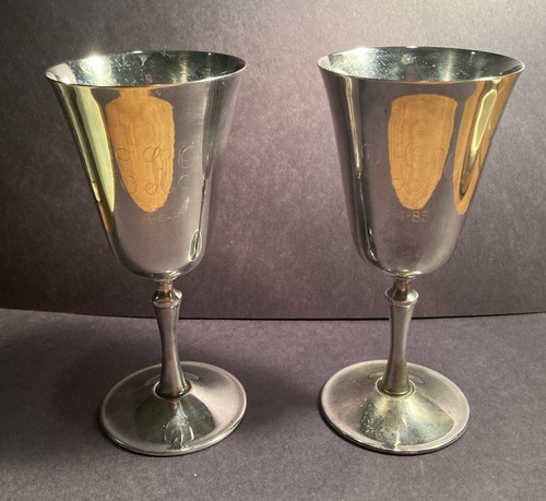 Pair of Vintage EL de Uberti Goblets Silver Plated - Made In Italy - Etched