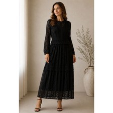 NWT Johnny Was Biya Luna Lace Maxi Dress Black Sheer Long Sleeve Women Small