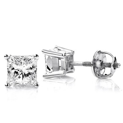 Platinum Solitaire Princess Cut Diamond Stud Earrings 0.25ct for Men and Women