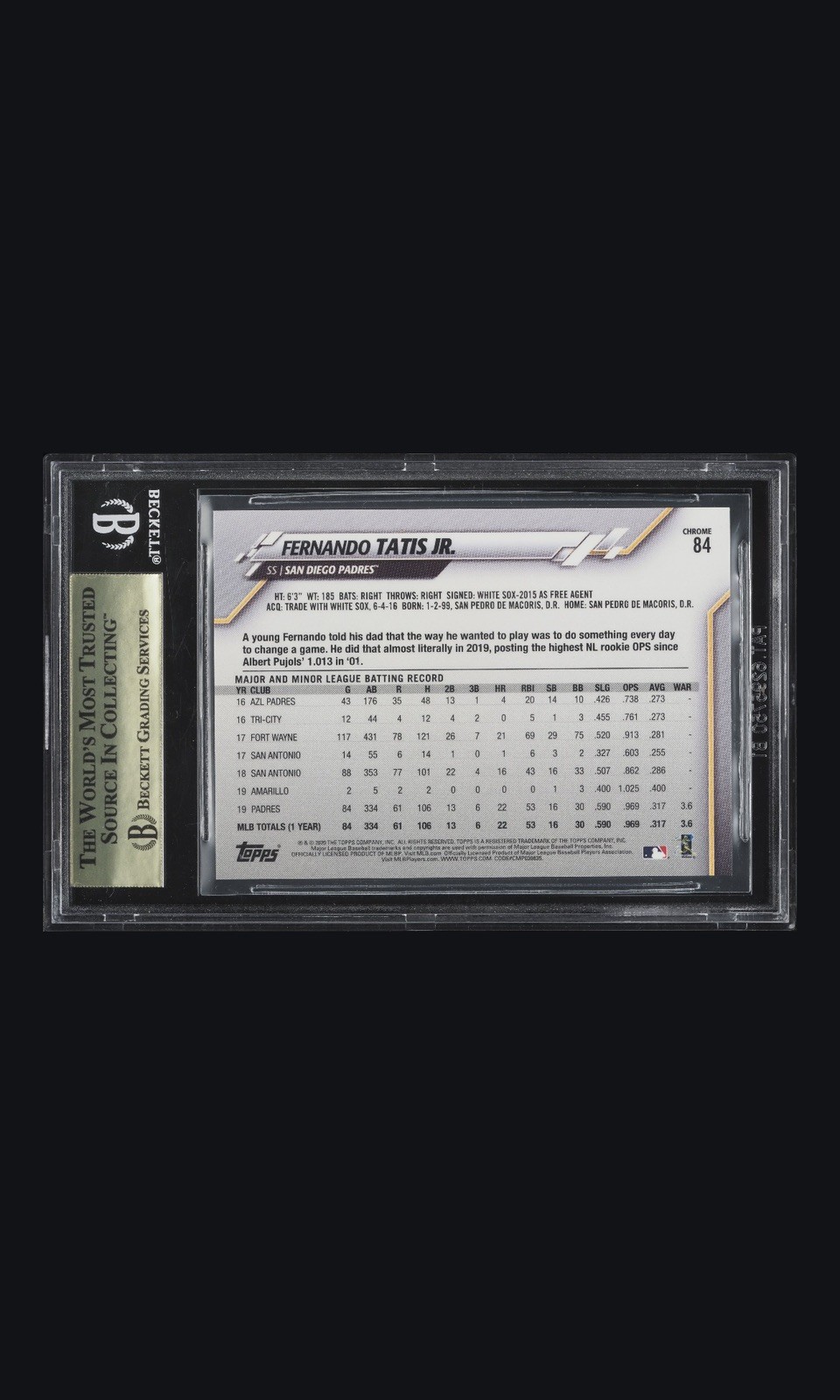 2020 Topps Chrome Photo Variation Fernando Tatis Jr SP (Clapping) #84 BGS 9.5 view 2