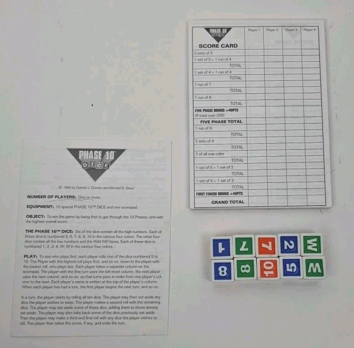 Vintage Phase 10 Dice Game Fundex 1993 Complete Box Score Pad Instructions - Image 3 of 3