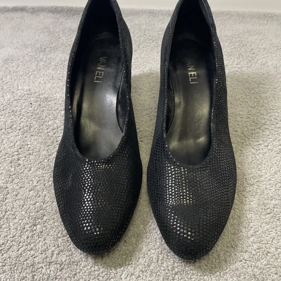 Женские туфли-лодочки VANELi Dayle размер 8 М черные с электронным принтом мерцающие металлик в горошек нарядные каблуки - Изображение 2 из 4