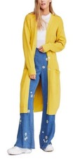 Free People Run To You Long Yellow Ribbed Sweater Cardigan Duster Size Small