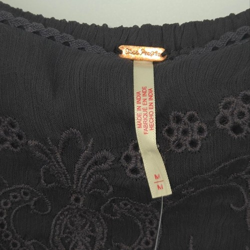 Free People Malina Maxi Dress Medium Black Embroidery Eyelet Cottagecore Peasant - Picture 6 of 11