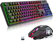 Wireless RGB Gaming Keyboard and Mouse - Rechargeable RGB Backlit,Long Battery L