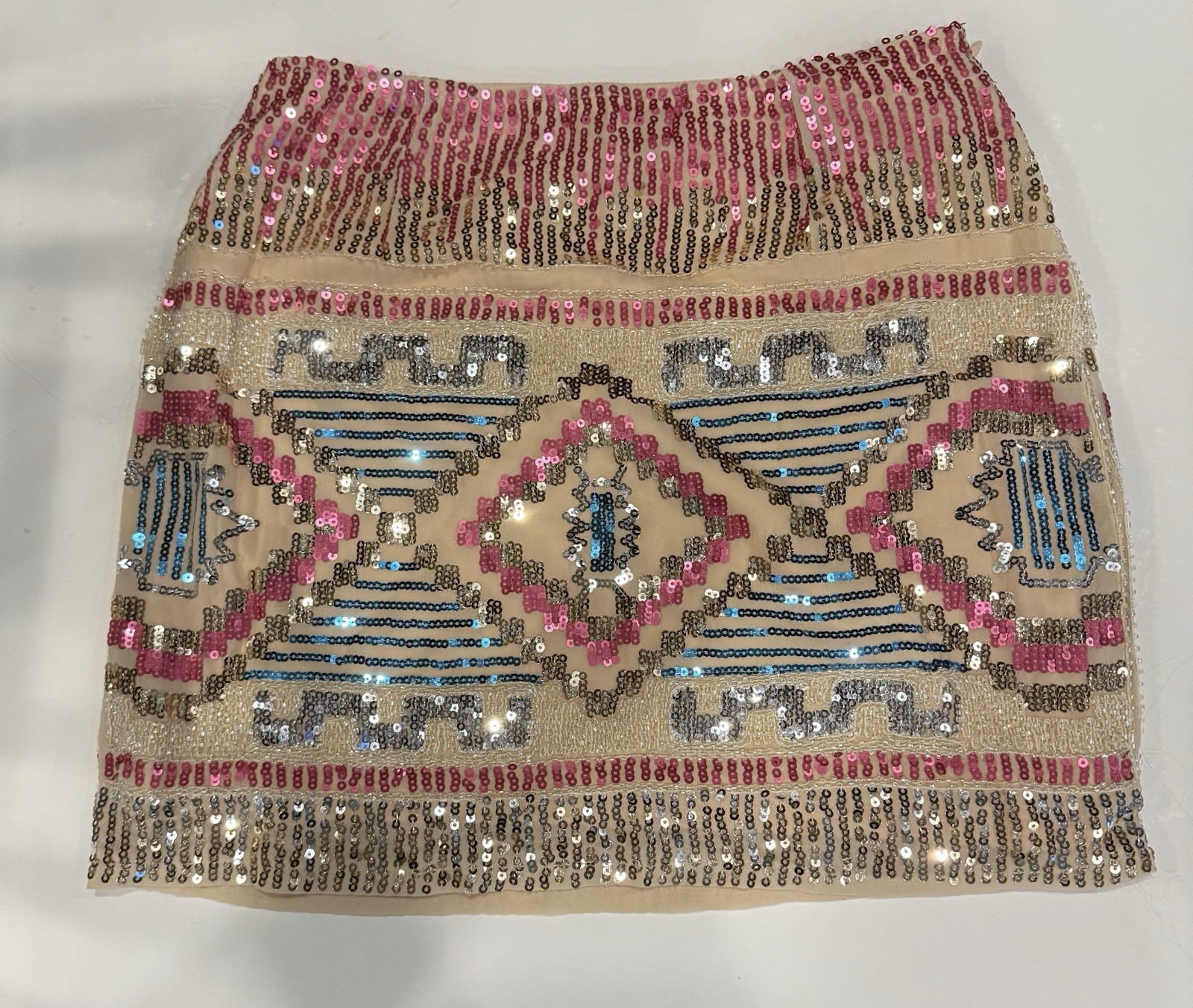 Day & Night Size S Short Sequined Skirt Side Zip Pink, Blue, Gold Party Bling