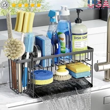 Stainless Steel Double Layer Sink Organizer W/ Adjustable Brush Holder New