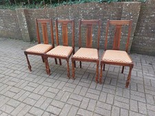 Set of Four Solid Oak Dining Chairs 1920/30s and Chevron Upholstered Seats