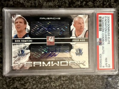 2009-10 Donruss Elite Teamwork Combo Jason Kidd Dirk Nowitzki AUTO PSA 8 #/50