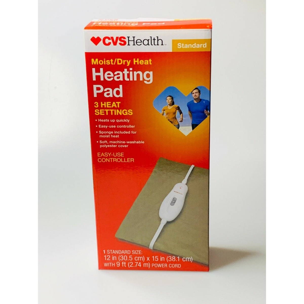 CVS Standard Moist/Dry Heat Heating Pad, 3 Heat Setting, Easy Use