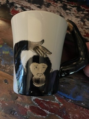 Pier 1 One Monkey Chimpanzee Chimp Coffee Tea Mug 3D Arm Handle 16 oz