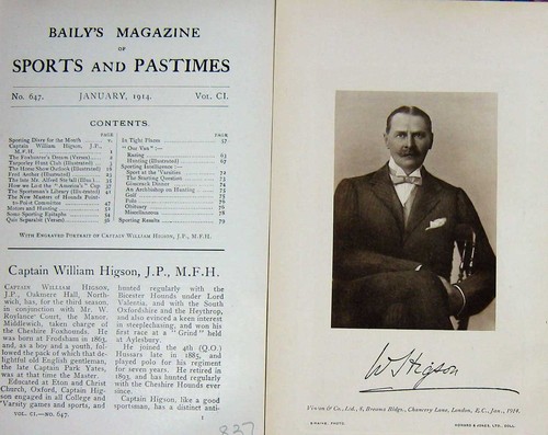 Original Old Antique Print 1914 Portrait Captain William Higson Huntsman 20th