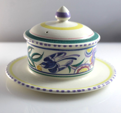 Vintage Poole Keramik Soßen-/Marmeladenschale Blumenmuster Vogelmuster 640 Deckel