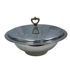 Vintage Kromex Silver Toned Dining Table Serving Bowl w Lid Made In USA