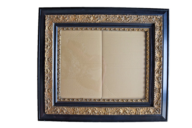 Vintage, Ornate, Blk & Bronzed Gilt, Wood Art, Pict. Frame 26.5" x 30.5" x 1.5"