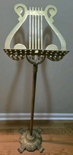 Vintage Brass Harp Music Stand Gold Metal Lyre Shaped Footed Telescoping 36"-49"
