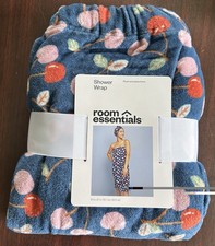 Room Essentials Shower Wrap Blue Cherry Pattern 100 Cotton 31x37
