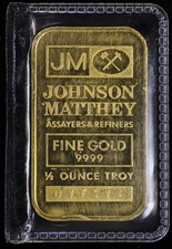 Johnson Matthey Assayers & Refiners 1/2 oz Half Troy Ounce 9999 Fine Gold Bar 4436.68 per troy oz