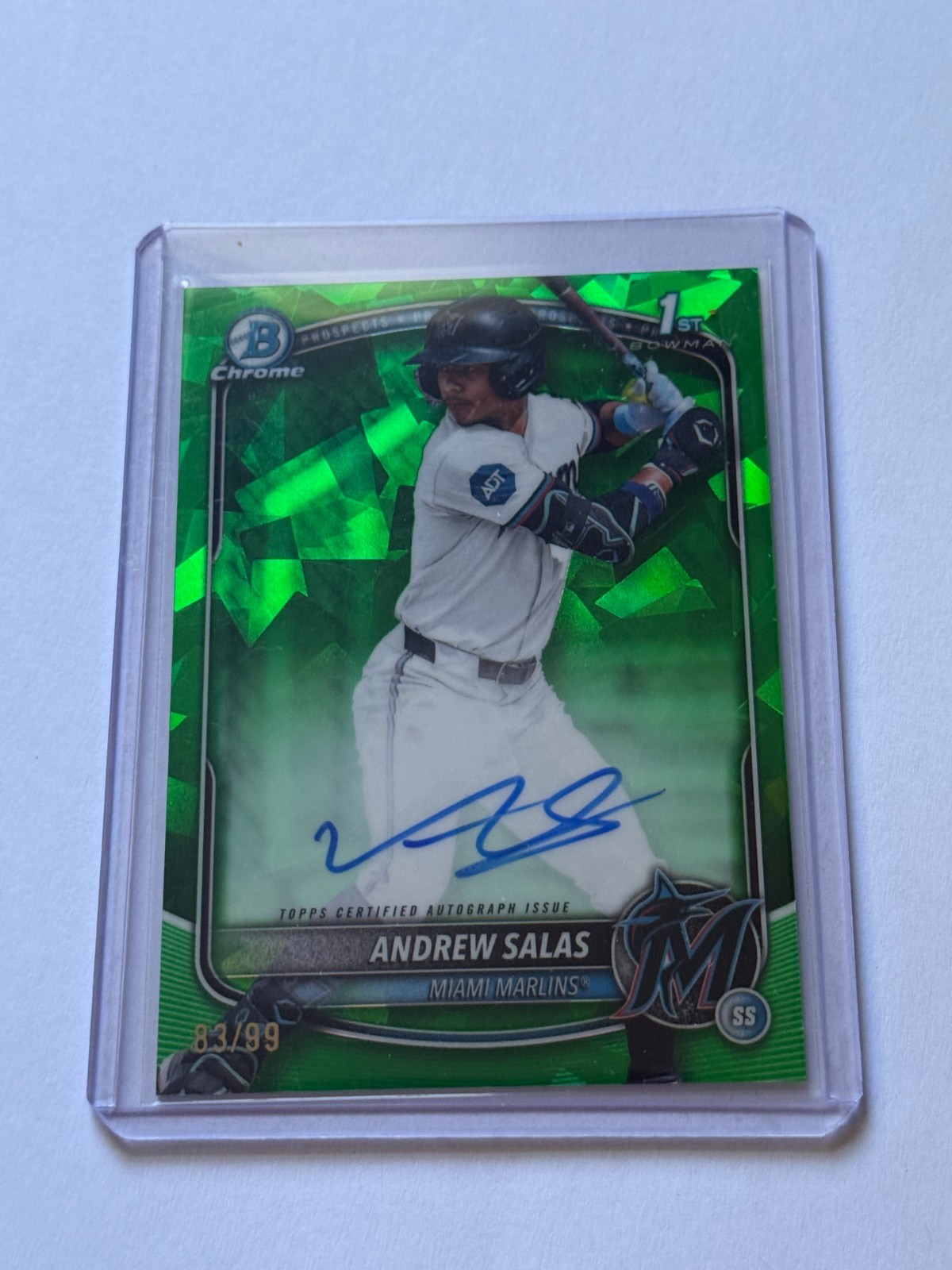2025 Bowman Chrome Sapphire Andrew Salas 1st Prospect Chrome Auto Green 83/99