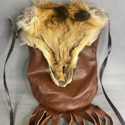 Vintage Red Fox Fur Crossbody Medicine Bag Leather Handmade Hunter