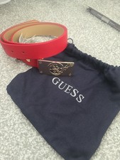Guess Women’s Red Logo Buckle Belt Gold Hardware Made in Italy New without Tags.