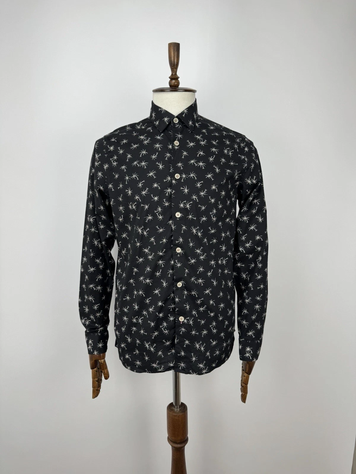 Ted Baker Shirt Men Size 4 M Black Palm Tree Print Long Sleeve Button Up