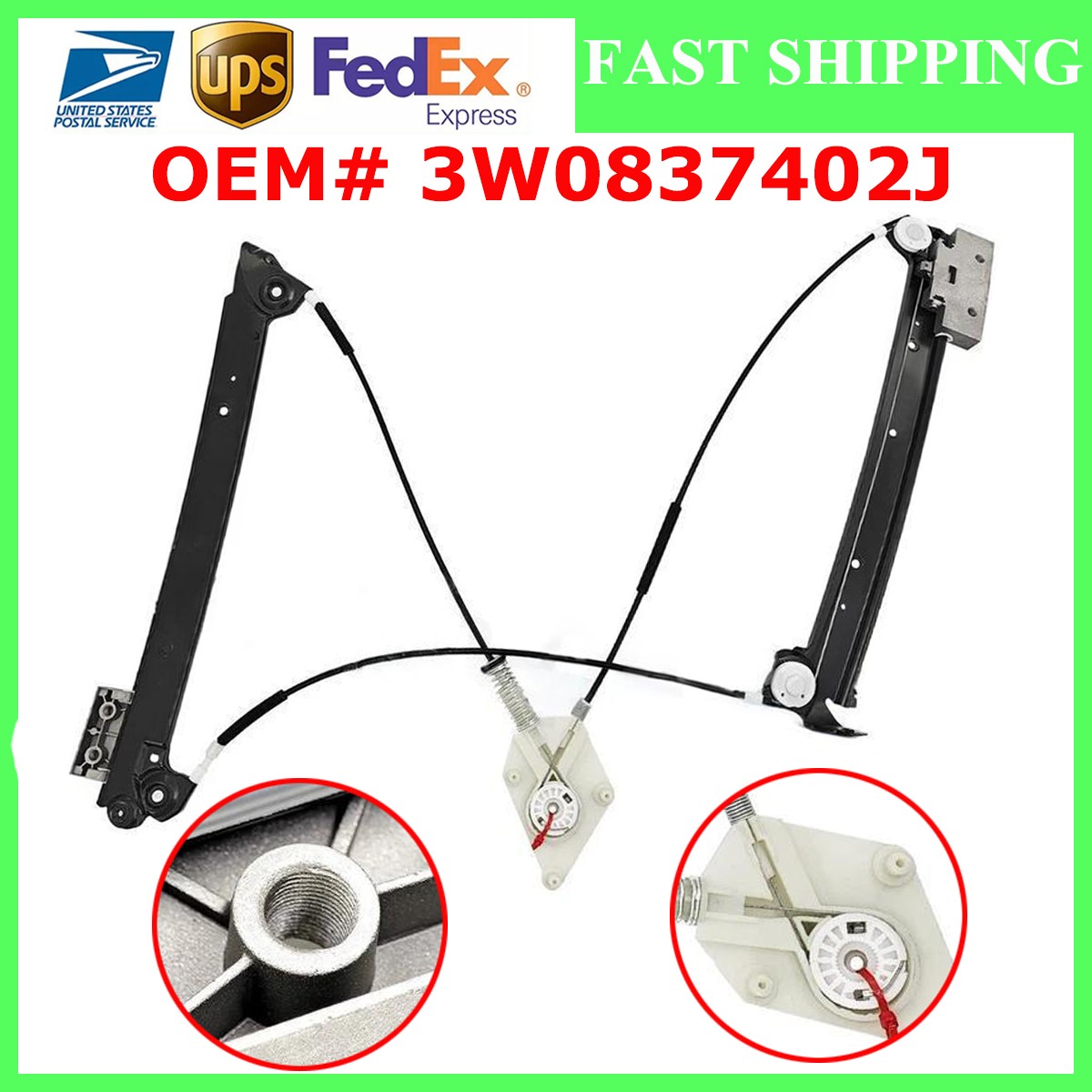 New Front Right Window Regulator 3W0837402J/H/M for Bentley Continental GT 04-11