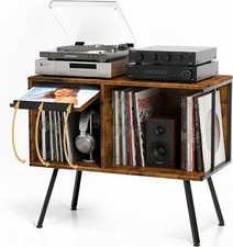 Flip Top Record Player Stand Large Turntable Stand Holds up to 150 Albums