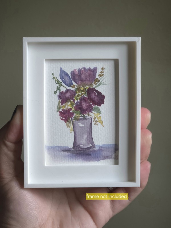 ACEO original Floral Bouquet Wildflowers Glass Vase  2.5x3.5" OOAK SRA 