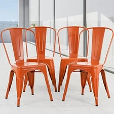 Metal Dining Chairs Set of 4 Patio Restaurant Chairs 18 Inch Seat Heig