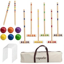 Deluxe 6-Player Croquet Set with Wooden Mallets  Colorful Balls for Family Fun