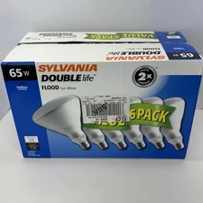 6 Pack Sylvania BR30 65 Watt Double Life Flood Light Bulbs New in Box Large