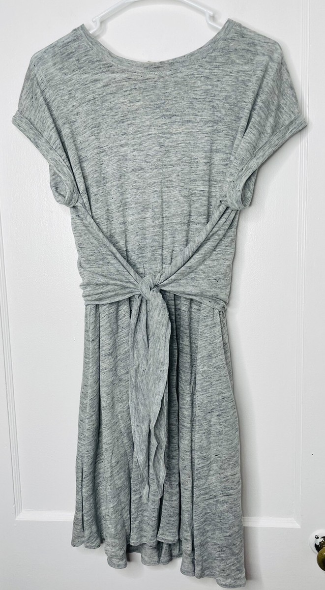 Rebecca Taylor Sz M Linen Dress Tie Waist Gray Women Knee Length Sleeveless  | eBay