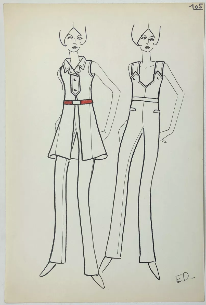JEAN EDEN 1924 2013 Vintage 1970 Design Fashion Women Tunic Jacket Pants 43