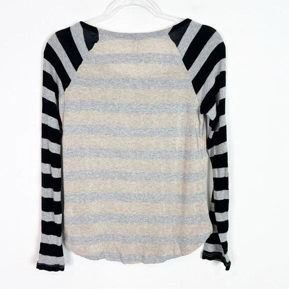 ESPLÉNDIDO JERSEY MANGA RAYAS NEGRO PLATEADO TOPO CAMISA MUJER XS Foto 4 de 4