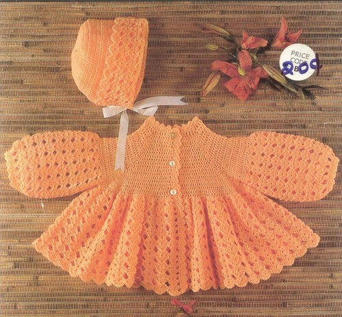 Häkelmuster Kopie 1431.   Baby Strickjacke & Mütze.  18-19" Truhe.  3-lagig