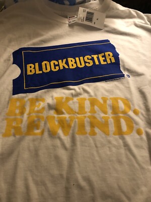 NWOT Blockbuster Video  Be Kind Rewind  Adult Sizes Classic White T-Shirt