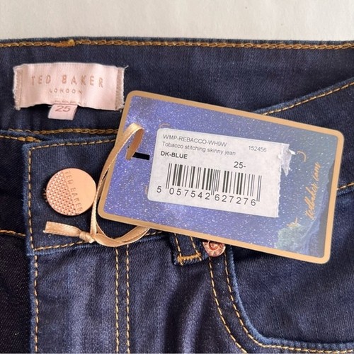 Jeans skinny Ted Baker Rebacco lavaggio scuro cuciture tabacco donna 25 nuovo con etichette - Foto 7 di 12