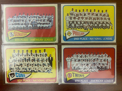 1965 Topps Baseball team cards -- lot of 4 -- Cubs, Senators, Phillies, Twins