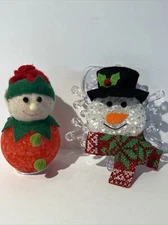Set Of Christmas Light Up Ornaments Decor Elf Snowman 4.5” Blinks Multicolored