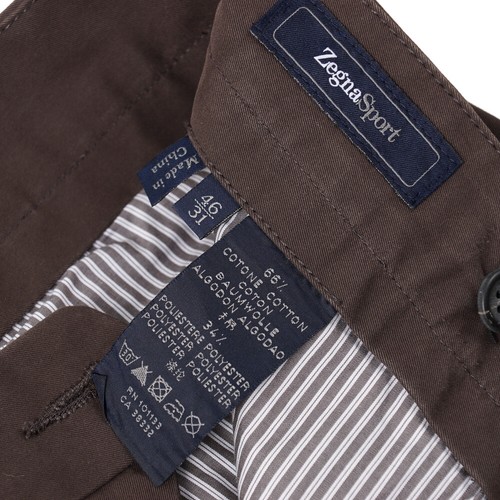 New $385 ZEGNA Classic-Fit Chocolate Brown Cotton Chino 31 Pants - Picture 5 of 6