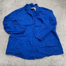 Chico's Mediumweight Linen Jacket Womens 2 Royal Blue Pockets Casual Travel