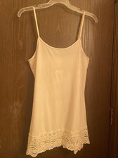 Peekaboo Chic Lavish Layering Antique Ivory Slip Dress Adjustable Straps Sz-M