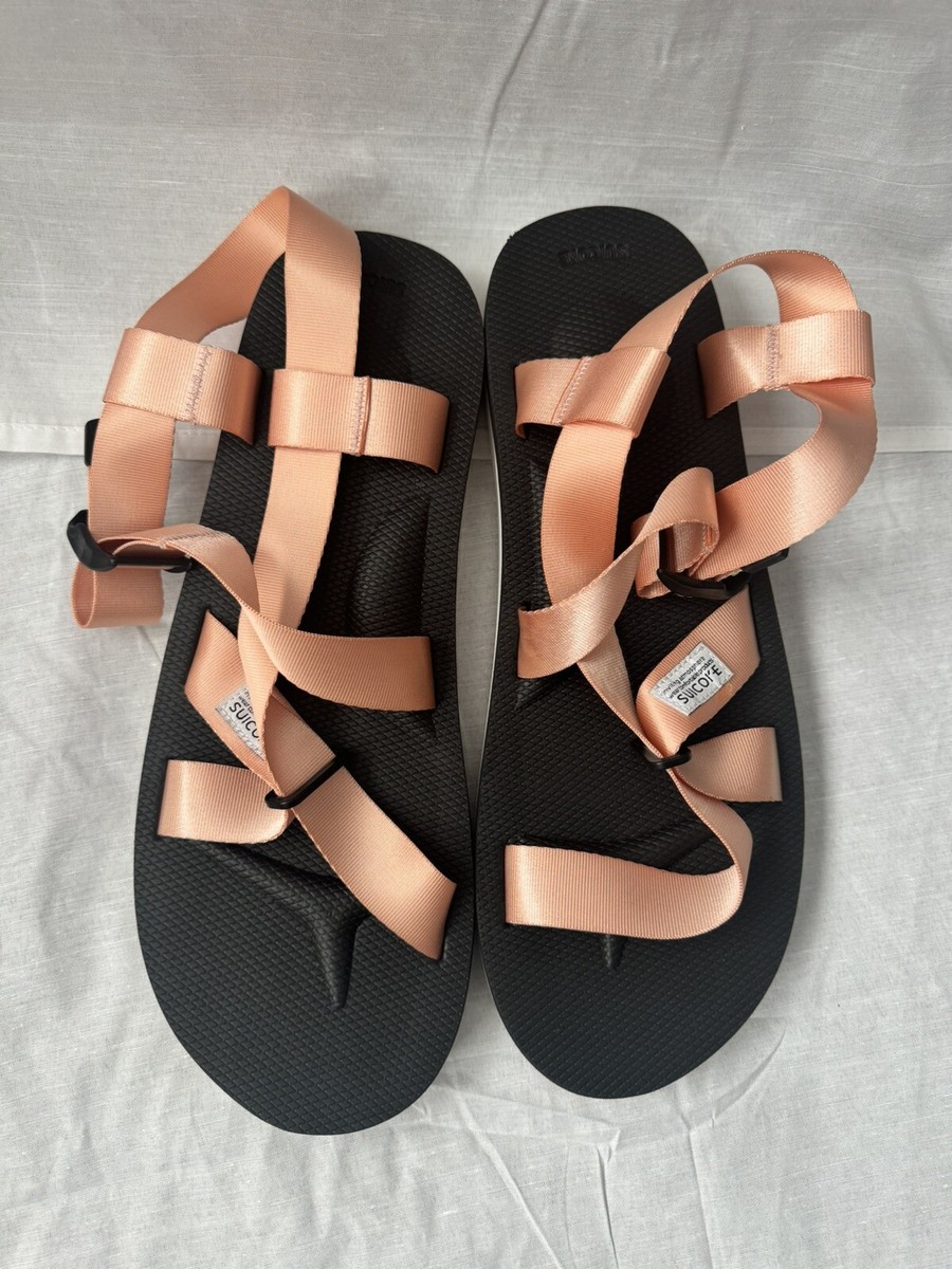 New SUICOKE Salmon Black Nylon STRAPPY SANDALS Men